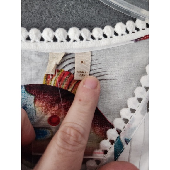 Soft Surroundings Beach Cover Up Sz PL Blouse Seychelles Tunic Top Fish Coastal - Picture 11 of 11